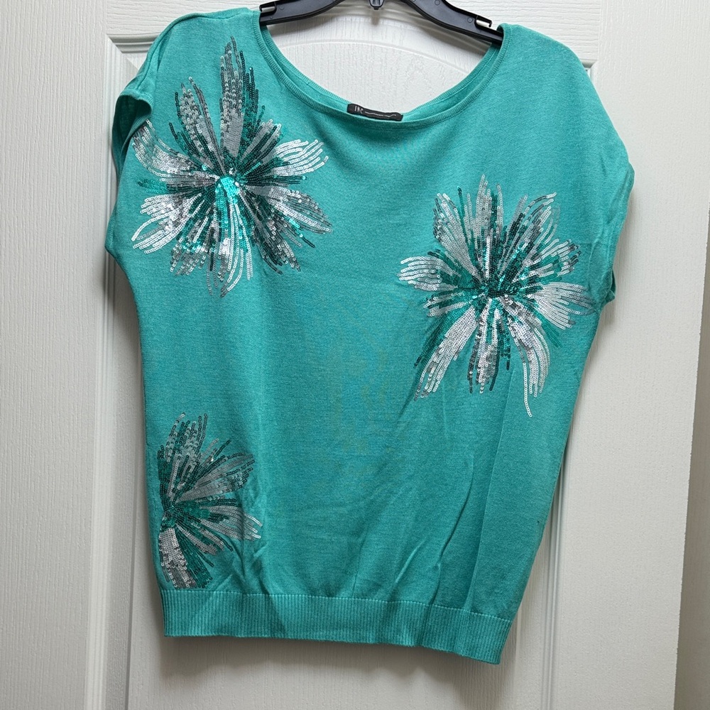 Teal Sequin Floral Top